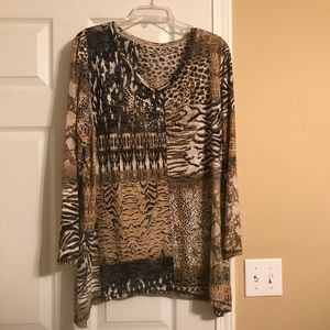 Multi Print Shark Bite Beaded Top